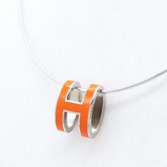 エルメス HERMES ポップアッシュペンダント ネックレス オレンジ×シルバー Hモチーフ★美品★