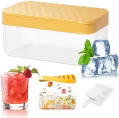 [新品※未使用]  製氷器 氷ケース ふた付き 氷スコップ 氷入れ容器 32 グリッド 宅飲み 家用 氷作る容器 耐久性 取り出しやすい アイストレー お茶 シリコン 氷ボックス付き 氷モールド 冷凍保存 携帯便利（イエロー）のサムネイル