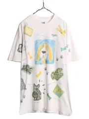 【お得なクーポン配布中!】 90s USA製 rel e vant products ドッグ イラスト プリント Tシャツ メンズ レディース L / 古着 90年代 オールド アニマル 犬 アート 総柄