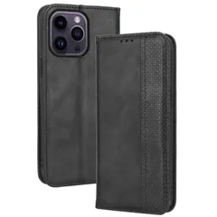 iPhone16 Pro Max ケース 手帳 チェック柄 合革 レトロ 手帳 ケース 【Color】ブラック