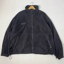 Columbia コロンビア  フリースジャケット ジップアップ ライトアウター 長袖 ドローコード ワンポイント刺繍 オーバーサイズ ビックシルエット マレーシア製 XLサイズ ブラック