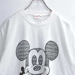 80〜90s DISNEY ディズニー MICKEY MOUSE ミッキーマウス 顔ドン トライバル柄 ダブルフェイス プリント Tシャツ キャラクター ホワイト 白 ジャパンヴィンテージ ビンテージ 古着 メンズMサイズ