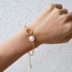 リンクチェーン コインパールブレスレット シンプル 淡水パール結婚式