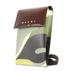 MARNI マルニ 2022年製 ロゴ カモ PVC フォンケース TEMI0004A2 迷彩 ショルダー ミニ バッグ 携帯 スマホ ケース ブラウン グリーン系迷彩 カバン イタリア製 ブランドのサムネイル