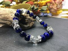 파워 스톤 팔찌 블루 타이거 아이 & 수정 천연석 8mm (실버) 여성 여성 수주 브레스 개운 선물 선물 [4]