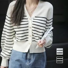 ボーダーカーディガン 秋 冬 韓国ファッション 10代 20代 30代 レディース 暖かい 可愛い 大人カジュアル シンプル 羽織り 白 黒 ニット