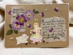 押し花ポストカード　メッセージカード　押し花アート　コラージュ　クラフト　お手持ちの額に入れも楽しめます　押し花雑貨　トレフル・ブラン押し花