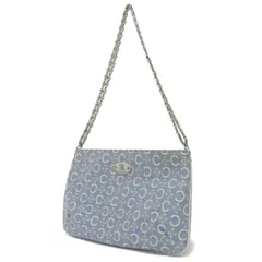 CELINE セリーヌ バッグ ハンド ショルダー ミニ 肩掛け ポシェット ファスナー チェーン ジャガード Cマカダム トリオンフ VINTAGE ビンテージ ライトブルー系 イタリア製 ブランド カバン【レディース】