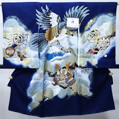 お宮参り 産着 のしめ 男児 正絹 金刺繍 豪華絢爛 紺地 鷹 NO41120 お宮参り 産着 のしめ 男児 正絹 金刺繍 豪華絢爛 紺地 鷹 NO41120