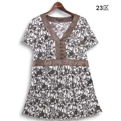 23区 春夏★ 半袖 幾何学模様 チュニック プルオーバー トップス Sz.46 レディース 大きいサイズのサムネイル