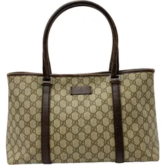 GUCCI グッチ GGスプリーム GGプラス トートバッグ ショルダーバッグ 肩掛け PVC レザー カーキベージュ ダークブラウン 茶 114595