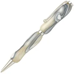アクリルボールペン/文房具 〔パールホワイト White×Gray〕 クロスタイプ 芯：0.7mm 日本製 文具 オフィス用品 『Marble Pen』