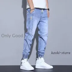 ジョガーパンツ メンズ デニムパンツ 体型カバー リブパンツ デニムパンツ ウエスト紐 スウェットデニム ジョガー 春