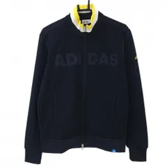 【美品】アディダス ジャケットブルゾン ネイビー×イエロー 内側パイル地 フロントロゴ  メンズ M/M ゴルフウェア adidas