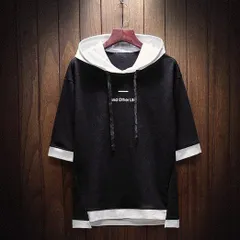 夏服 メンズ Tシャツ 半袖 無地 七分袖 パーカー メンズ おしゃれ 大きいサイズ カットソートップス フード付き インナー ゆったり カジュアル プルオーバーshuoyi01