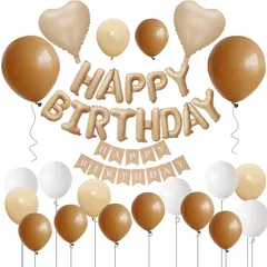 GRESATEK 誕生日 バルーン 飾り付けセット ハッピー バースデー HAPPY BIRTHDAY ハート 紙吹雪風船 両面テープ リボン付き くすみカラー チョコレート