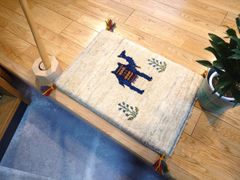 ペルシャ　ギャッベ　玄関マット小　58x41.5cm　アイボリー色　グレー　ラクダ NN19403