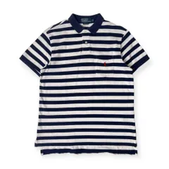 Polo by Ralph Lauren ラルフローレン CUSTOM FIT ボーダー 鹿の子 半袖 ポロシャツ L/ネイビー×ホワイト メンズ