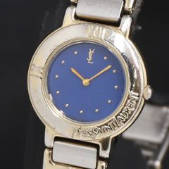 電池新品 美品 イヴサンローラン クオーツ ラウンド コンビ ブルー文字