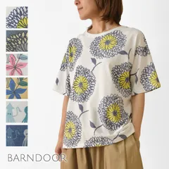 ＊【新品】【BARNDOOR バーンドア】20天竺 衿リブ プリント Tシャツ (1191189G)レディース 春 夏 カットソー 半袖 北欧 5分袖 薄手 涼しい ストレッチ 花柄 フラワー 総柄 大人可愛 ナチュラル 服 ナチュランド 人気 30代 セール