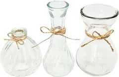 KINOKINO ガラスの花瓶 透明 ミニ花器 一輪挿し ガラスボトル フラワーベース ガラスベース 紐飾り付き(3個セット)