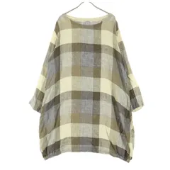 美品 tumugu： ツムグ チェック柄 長袖 膝丈ワンピース F ベージュ レディース 古着