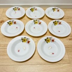 JAJ パイレックス PYREX スープ皿皿 614 8点 セット まとめ イギリス製 花柄 ホワイト レトロ ビンテージ レア 希少 アンティーク 食器