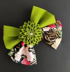 卒業式・袴・リボン&つまみ細工ダリヤうぐいす色