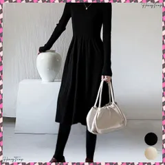 送料無料 ミドル丈ニットワンピースハイネックワンピ レディース オフィスカジュアル Aラインワンピース着回し きれいめ膝下丈ワンピース 着やせインナーワンピ おしゃれ秋冬服 長袖ニットワンピ黒 韓国風ワンピ細見え お洒落ワンピ着やせ