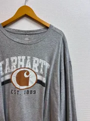古着　XL  carhartt  　長袖Tシャツ　ロンティー　プリントロゴ　グレー