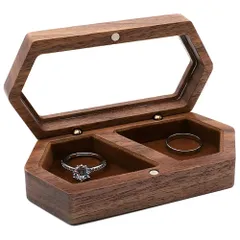 【特別価格】指輪ケース 指輪入れ リング 2個 収納 ペアリング 木製 リングケース リングボックス ペアリングケース (ブラウン) Ailunate