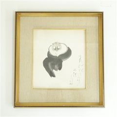 真作】日本画家 紫水「葡萄に栗鼠」水墨画 共箱・黄布・大型額装付 未