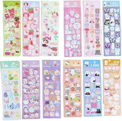 ドナリー 12枚シート 324枚セット韓国 キャラクター デコ ステッカー ラメ キラキラ おしゃれで可愛い ご褒美シール ごほうびシール フレーク 大量 動物 くま うさぎ 手帳 コラージュ プチ 小さいサイズ(カラフル(動物A))