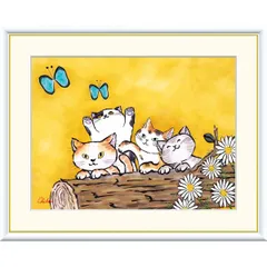 絵画 現代アート  幸福のねこ 千春 額入り インテリア アート 額絵 高精彩複製画 f8号サイズ 送料無料 