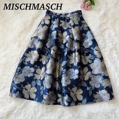 MISCH MASCH ミッシュマッシュ フレアスカート Aライン ひざ丈 花柄 大輪花柄 総柄 光沢感 ネイビー ゴールド シルバー