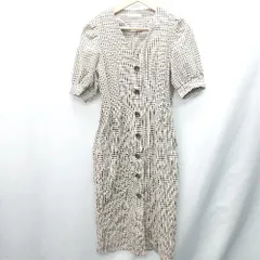 ◇ natural couture チェック柄 半袖 ロング丈 ワンピース サイズF グレージュ ブラック レディース E  【1408060026883】