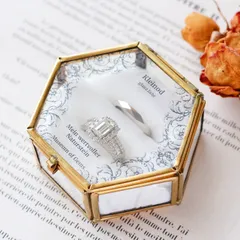 飾れるジュエリーケース リングピロー アンティーク調 真鍮 ガラスケース