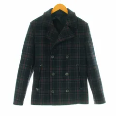 ランバン LANVIN チェック柄Pコート ピーコート カットオフ 44 S 黒 ブラック 紺 ネイビー 赤 レッド RMOU0007A14 /KUのサムネイル