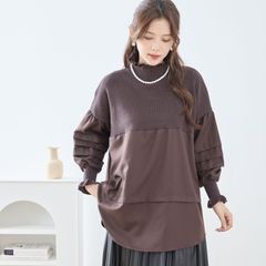 [TRUBE]【M〜L】ニットドッキングデザインプルオーバ(ブラウン)