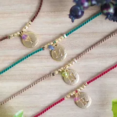 選べる13色＆誕生石【initial-coin イニシャル-コイン】シルクコード・ブレスレット／アンクレット