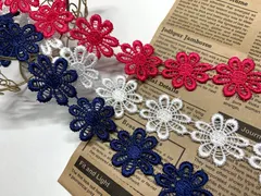 新品 お花のレース 3M 幅2.5cm レース リボン ケミカルレース モチーフ ハンドメイド リメイク 布 生地 ハギレ (mix-t)