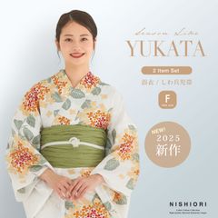 レディース 浴衣 2点セット (ゆかた/帯) 綿100%　上品 きれいめ 大人の浴衣 セット 20代 30代 40代 華やか フェミニン コットン生地 コーディネート済み 兵児帯 しわふわ 25kiyukata07
