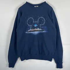 古着 90's/90年代 ディズニー Disney 長袖 スウェット クルーネック トレーナー プリント ミッキーマウス デザイン  ネイビー メンズ