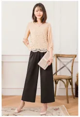 パンツドレス☆パーティードレス 結婚式 お呼ばれ　セットアップ レース☆　トップス　パンツ　パンツドレス　2点セット　ワイドパンツ