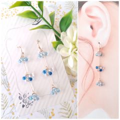 E365 ハンドメイド ドロップビーズ まが玉 ブルー ピアス