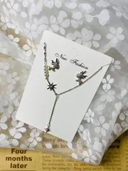 シルバー流星風パールネックレスとシルバートナカイピアス3点セット