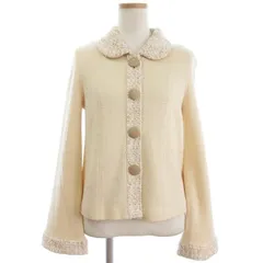 ランバン LANVIN コレクション ニット ジャケット ツイード 切替 ラウンドカラー アイボリー系 38 M位 ■GY99