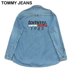 TOMMY JEANS TOMMY HILFIGER バックプリント ビッグロゴ デカロゴ オーバーサイズ 刺繍 ダブルポケット デニム生地 デニムジャケット ライトアウター 長袖シャツ XLサイズ