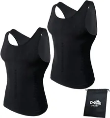 DreamParty インナー メンズ タンクトップ インナーシャツ 2枚組 着圧 男女共用 dp216( ブラック,  L)