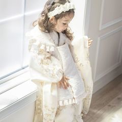 アイボリー着物×生成被布】花刺繍チュールレース着物ワンピース